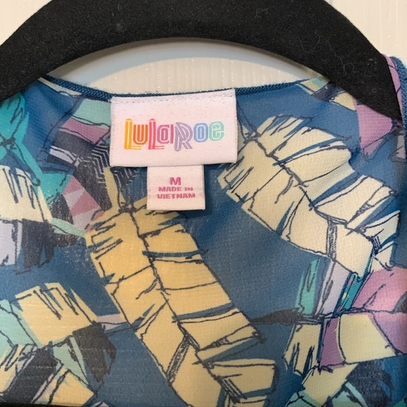 Women’s LuLaRoe Blue, Purple, and Yellow Feather Kimono Size Medium - Picture 2 of 4